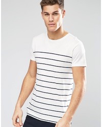 Мужская белая футболка с круглым вырезом в горизонтальную полоску от Esprit