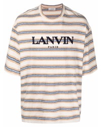 Мужская белая футболка с круглым вырезом в горизонтальную полоску от Lanvin