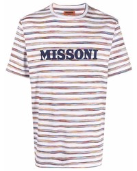 Мужская белая футболка с круглым вырезом в горизонтальную полоску от Missoni