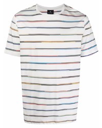 Мужская белая футболка с круглым вырезом в горизонтальную полоску от PS Paul Smith