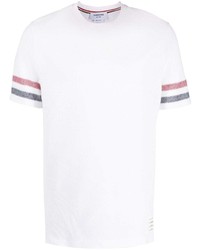 Мужская белая футболка с круглым вырезом в горизонтальную полоску от Thom Browne