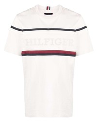 Мужская белая футболка с круглым вырезом в горизонтальную полоску от Tommy Hilfiger