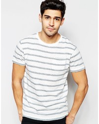 Мужская белая футболка с круглым вырезом в горизонтальную полоску