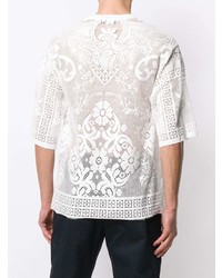 Мужская белая футболка с круглым вырезом в сеточку с принтом от Dolce & Gabbana