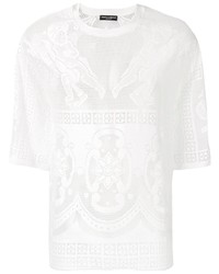 Мужская белая футболка с круглым вырезом в сеточку с принтом от Dolce & Gabbana