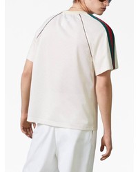 Мужская белая футболка с круглым вырезом в сеточку с принтом от Gucci