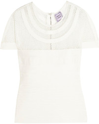 Женская белая футболка с круглым вырезом в сеточку от Herve Leger