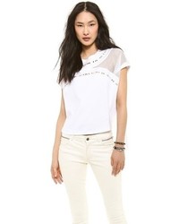 Женская белая футболка с круглым вырезом в сеточку от Robert Rodriguez