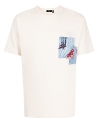 Мужская белая футболка с круглым вырезом в стиле пэчворк от FIVE CM