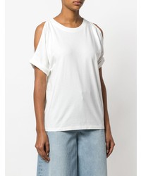 Женская белая футболка с круглым вырезом с вырезом от MM6 MAISON MARGIELA