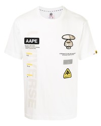 Мужская белая футболка с круглым вырезом с вышивкой от AAPE BY A BATHING APE