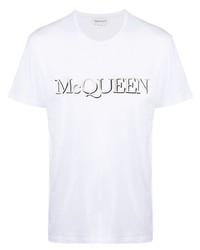 Мужская белая футболка с круглым вырезом с вышивкой от Alexander McQueen