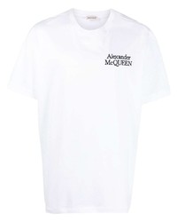Мужская белая футболка с круглым вырезом с вышивкой от Alexander McQueen