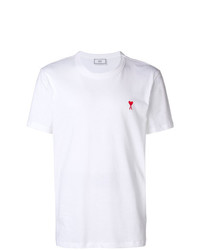 Мужская белая футболка с круглым вырезом с вышивкой от AMI Alexandre Mattiussi