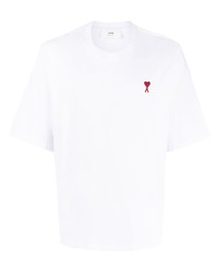 Мужская белая футболка с круглым вырезом с вышивкой от Ami Paris