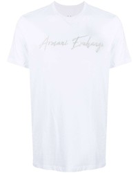 Мужская белая футболка с круглым вырезом с вышивкой от Armani Exchange