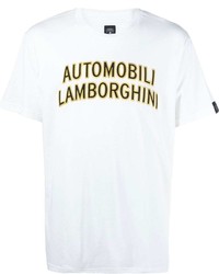 Мужская белая футболка с круглым вырезом с вышивкой от Automobili Lamborghini