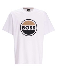 Мужская белая футболка с круглым вырезом с вышивкой от BOSS