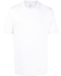 Мужская белая футболка с круглым вырезом с вышивкой от Brunello Cucinelli