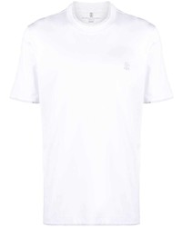Мужская белая футболка с круглым вырезом с вышивкой от Brunello Cucinelli