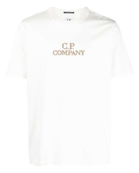 Мужская белая футболка с круглым вырезом с вышивкой от C.P. Company