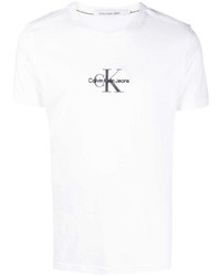 Мужская белая футболка с круглым вырезом с вышивкой от Calvin Klein Jeans