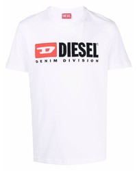 Мужская белая футболка с круглым вырезом с вышивкой от Diesel