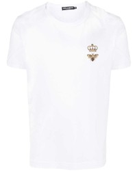 Мужская белая футболка с круглым вырезом с вышивкой от Dolce & Gabbana