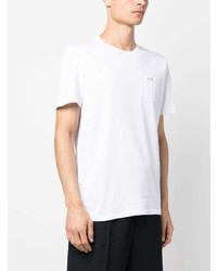 Мужская белая футболка с круглым вырезом с вышивкой от Sun 68