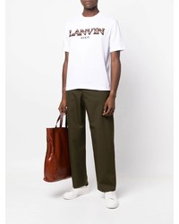 Мужская белая футболка с круглым вырезом с вышивкой от Lanvin