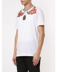 Мужская белая футболка с круглым вырезом с вышивкой от Dolce & Gabbana