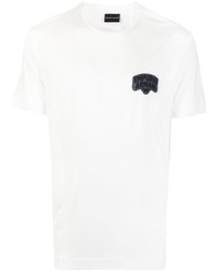 Мужская белая футболка с круглым вырезом с вышивкой от Emporio Armani