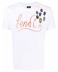 Мужская белая футболка с круглым вырезом с вышивкой от Fendi