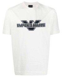 Мужская белая футболка с круглым вырезом с вышивкой от Giorgio Armani