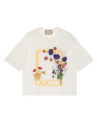 Мужская белая футболка с круглым вырезом с вышивкой от Gucci