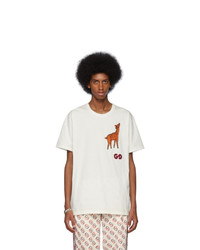 Мужская белая футболка с круглым вырезом с вышивкой от Gucci
