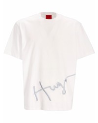 Мужская белая футболка с круглым вырезом с вышивкой от Hugo