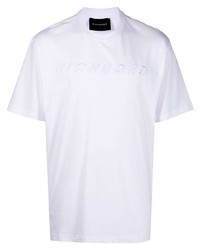 Мужская белая футболка с круглым вырезом с вышивкой от John Richmond