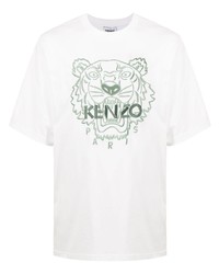 Мужская белая футболка с круглым вырезом с вышивкой от Kenzo