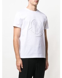Мужская белая футболка с круглым вырезом с вышивкой от Moncler