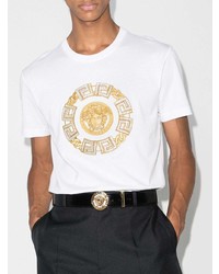 Мужская белая футболка с круглым вырезом с вышивкой от Versace