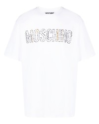 Мужская белая футболка с круглым вырезом с вышивкой от Moschino