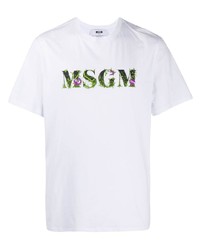 Мужская белая футболка с круглым вырезом с вышивкой от MSGM