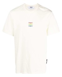 Мужская белая футболка с круглым вырезом с вышивкой от MSGM
