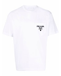 Мужская белая футболка с круглым вырезом с вышивкой от Prada