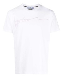 Мужская белая футболка с круглым вырезом с вышивкой от Stone Island