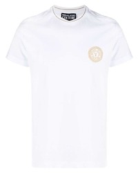 Мужская белая футболка с круглым вырезом с вышивкой от VERSACE JEANS COUTURE