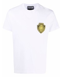 Мужская белая футболка с круглым вырезом с вышивкой от VERSACE JEANS COUTURE