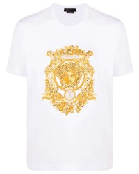 Мужская белая футболка с круглым вырезом с вышивкой от Versace