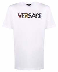 Мужская белая футболка с круглым вырезом с вышивкой от Versace